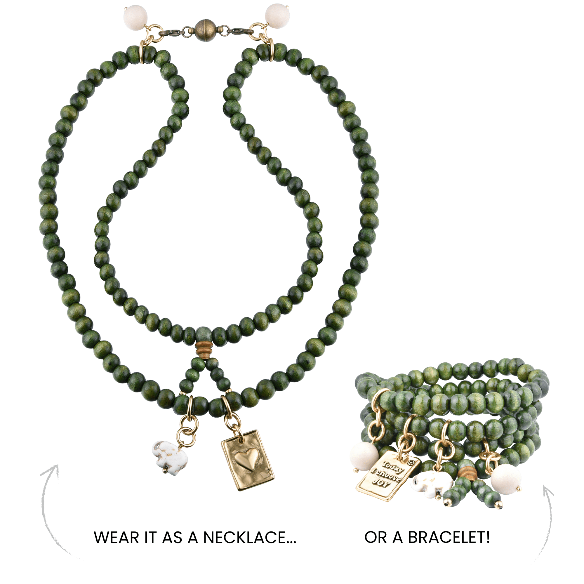 Today I Choose Joy Heart Wood Boho Wrap Bracelet/Necklace - Che Cose Belle