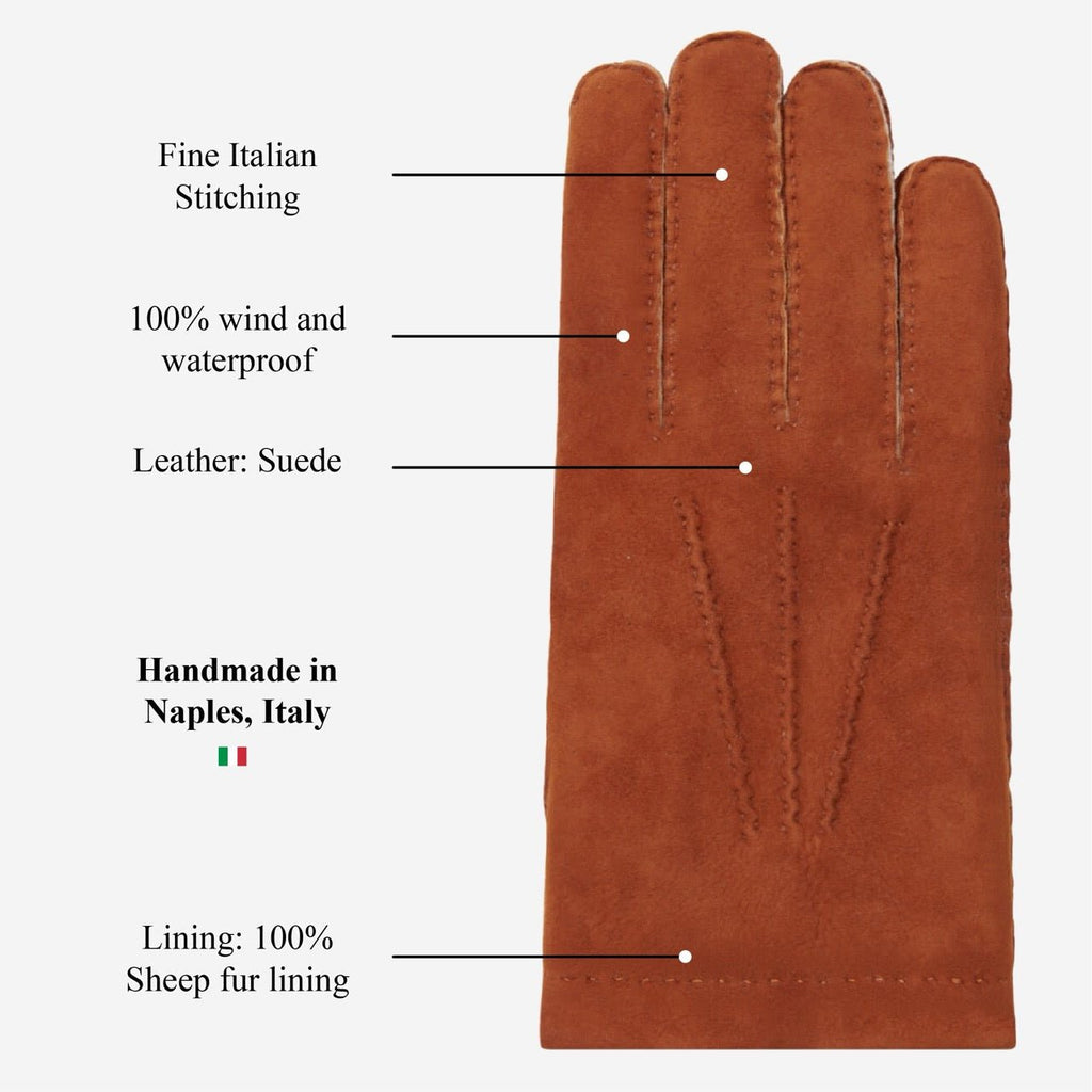 Tommaso - Italian suede leather gloves with luxurious natural sheep fur lining - Che Cose Belle