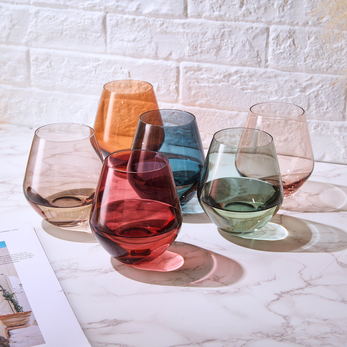 Tonal Stemless Wine Glassware, Set of 6 - Che Cose Belle