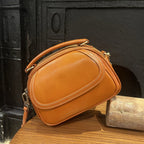 Top-grain Leather Single-shoulder Crossbody Bag, 2025 New Women's Vintage Handbag, Stylish And Versatile Simple Small Round Bag - Che Cose Belle