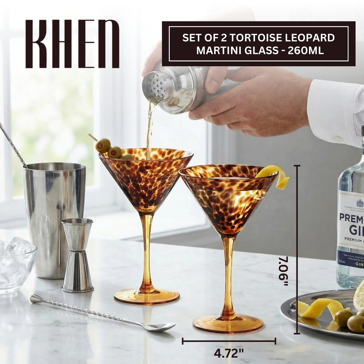 Tortoise Leopard Print Martini 9oz - Set of 2, 7.1" Spotted Borosilicate Cocktail - Che Cose Belle