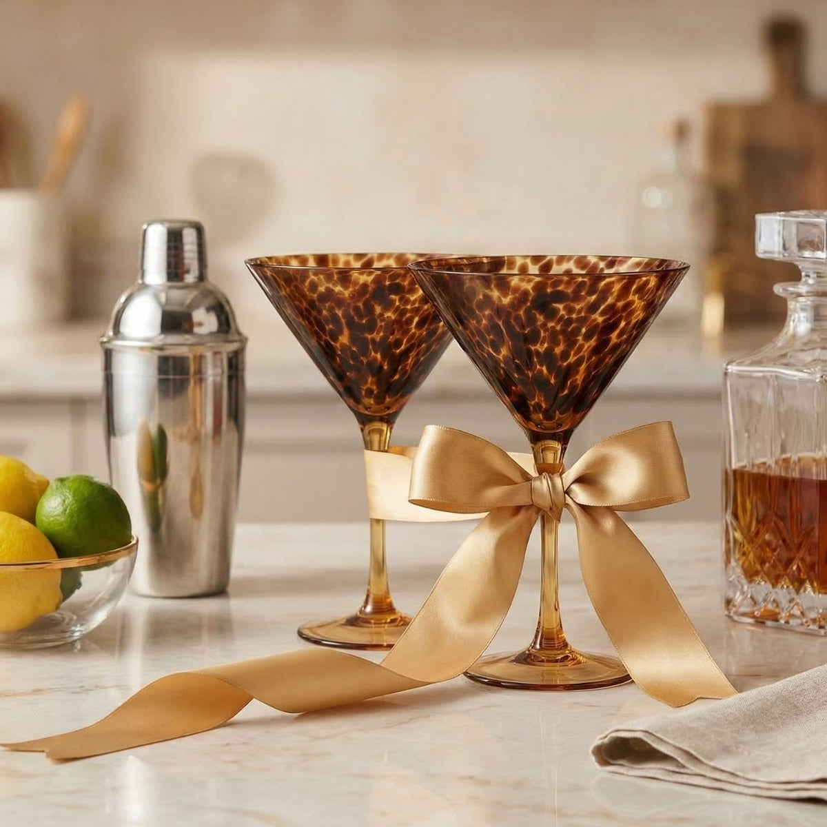 Tortoise Leopard Print Martini 9oz - Set of 2, 7.1" Spotted Borosilicate Cocktail - Che Cose Belle