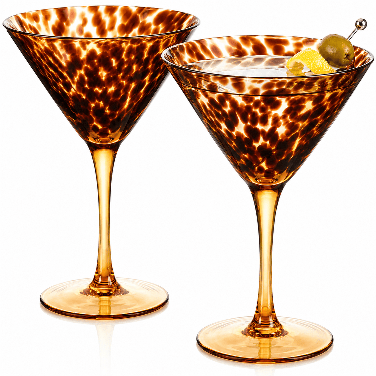Tortoise Leopard Print Martini 9oz - Set of 2, 7.1" Spotted Borosilicate Cocktail - Che Cose Belle