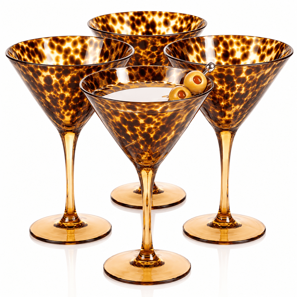 Tortoise Leopard Print Martini 9oz - Set of 4, 7.1" Spotted Borosilicate Cocktail Stem - Che Cose Belle