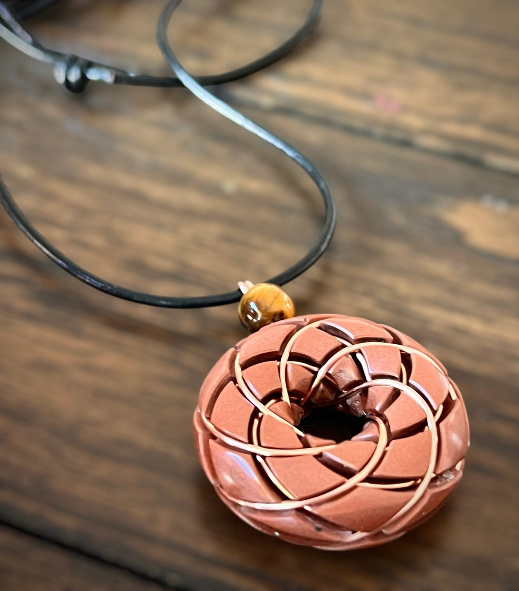Torus Vortex Pendant - Copper Orgonite Rodin Coil Necklace - Tigers eye - Che Cose Belle