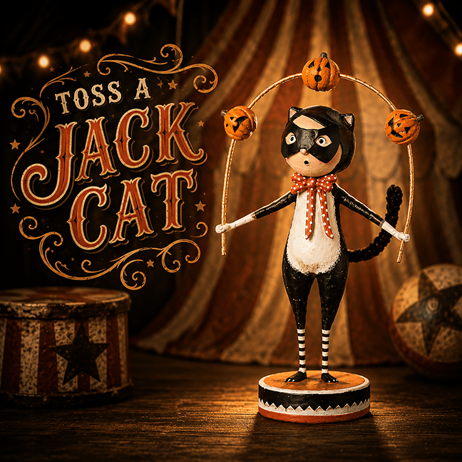 Toss a Jack Cat Halloween Figurine by Lori Mitchell *NEW FOR 2025* - Che Cose Belle