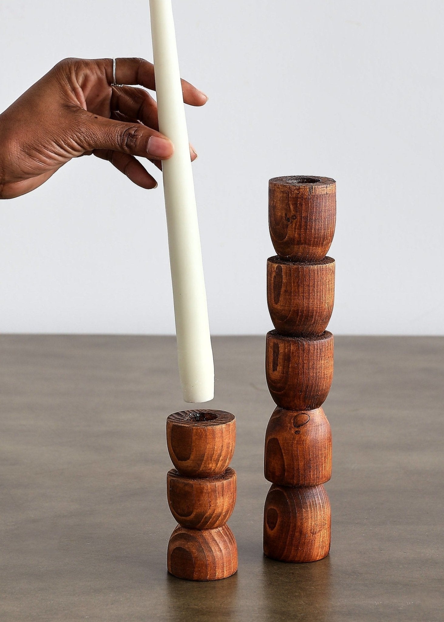 Totem Pine Wood Taper Candlestick Holder - Che Cose Belle