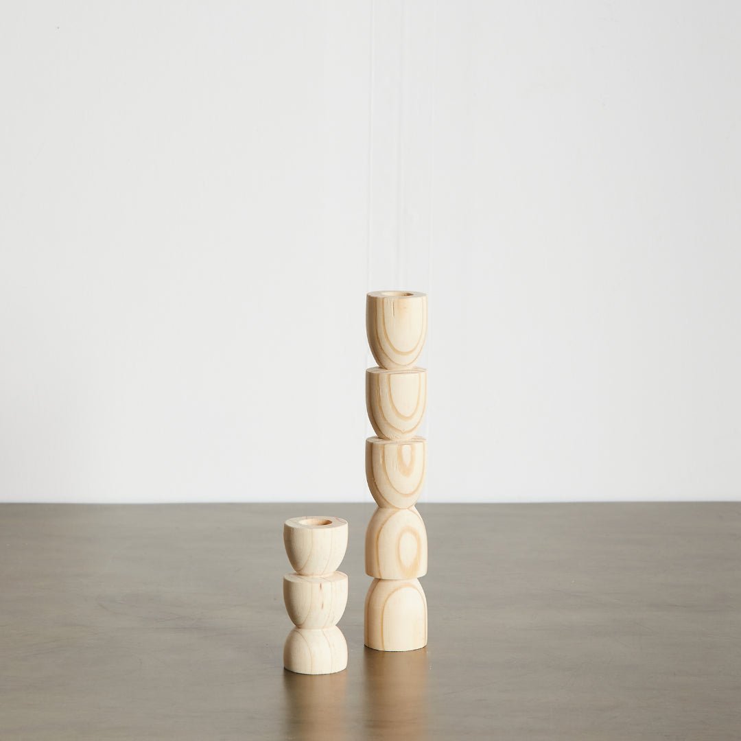 Totem Pine Wood Taper Candlestick Holder - Che Cose Belle