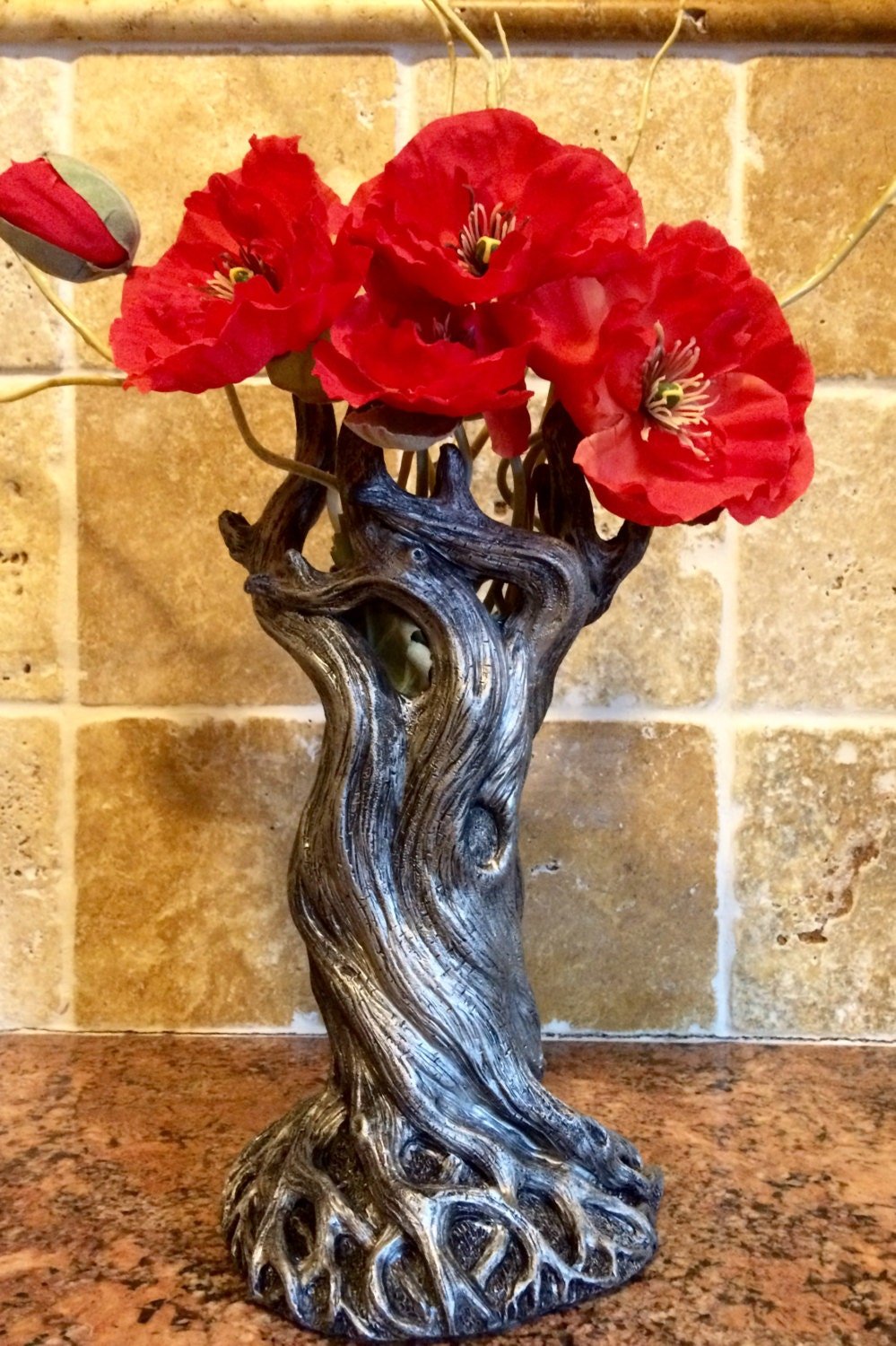 Tree Vase, Pewter Finish | Unique Woodland Rustic Home Decor | Resin Sculpture Flower Vase, Nature Gift and Earthy Home Decor - Che Cose Belle