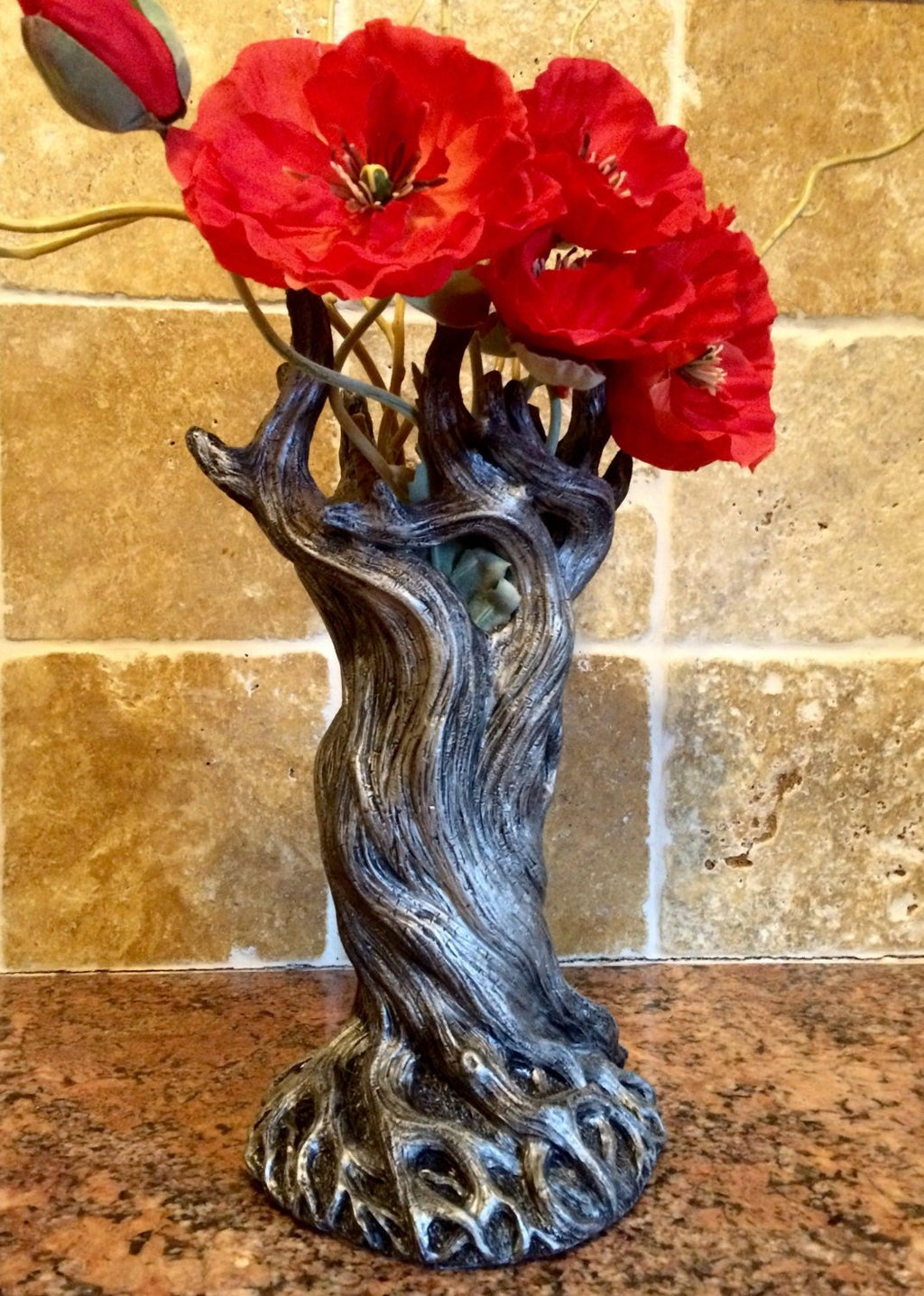 Tree Vase, Pewter Finish | Unique Woodland Rustic Home Decor | Resin Sculpture Flower Vase, Nature Gift and Earthy Home Decor - Che Cose Belle