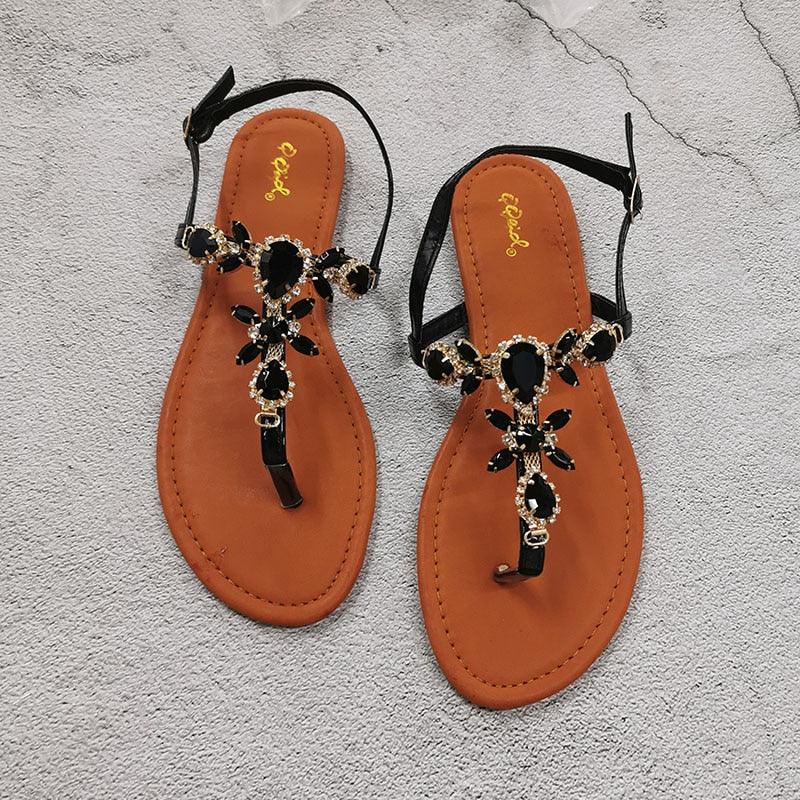 Trendy Summer Women's Shoes Beautiful Crystal Shiny Flat Sandals With Back Strap Footwear Rhinestones Flat Sandals Strappy Comfort Open Toe Flat Women Sandals - Che Cose Belle