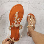 Trendy Summer Women's Shoes Beautiful Crystal Shiny Flat Sandals With Back Strap Footwear Rhinestones Flat Sandals Strappy Comfort Open Toe Flat Women Sandals - Che Cose Belle