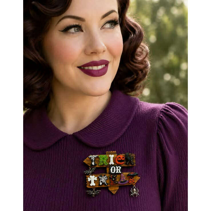 Trick or Treat Halloween Brooch by Lipstick & Chrome - Che Cose Belle