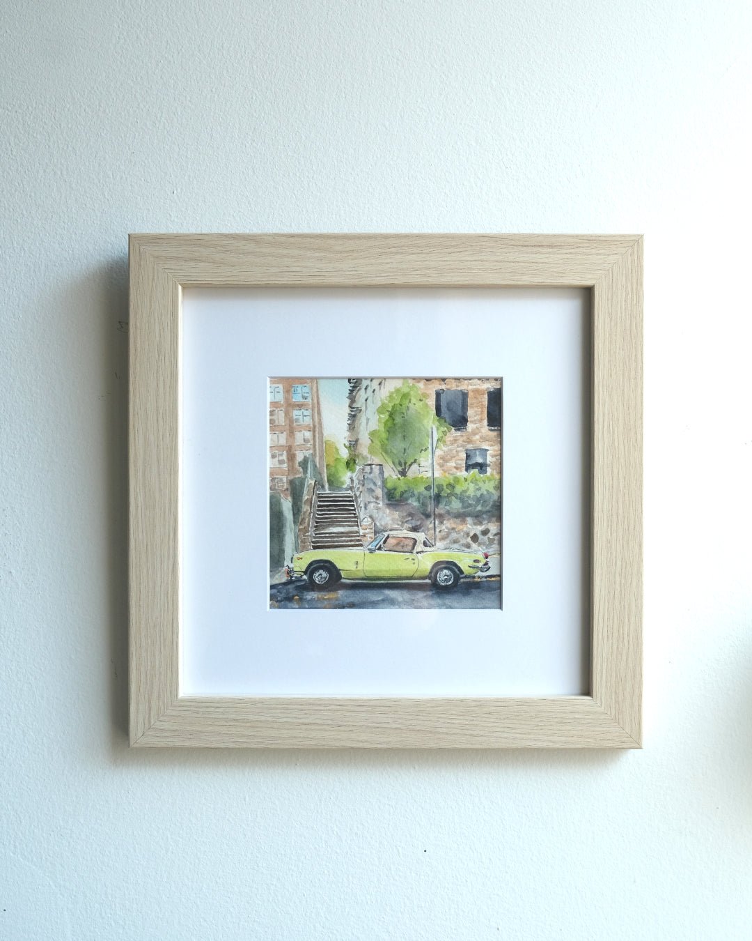 Triumph Spitfire on Cabrini, NYC, watercolor painting - Che Cose Belle
