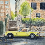Triumph Spitfire on Cabrini, NYC, watercolor painting - Che Cose Belle