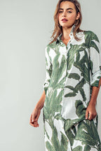 Tropical Palm Leaf Button - Down Midi Dress - Resort and Spring Collection - Che Cose Belle