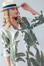 Tropical Palm Leaf Button - Down Midi Dress - Resort and Spring Collection - Che Cose Belle
