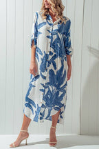 Tropical Palm Leaf Button - Down Midi Dress - Resort and Spring Collection - Che Cose Belle