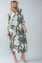 Tropical Palm Leaf Button - Down Midi Dress - Resort and Spring Collection - Che Cose Belle
