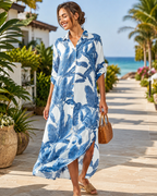 Tropical Palm Leaf Button-Down Midi Dress - Resort and Spring Collection - Che Cose Belle