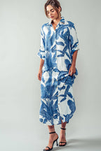 Tropical Palm Leaf Button - Down Midi Dress - Resort and Spring Collection - Che Cose Belle