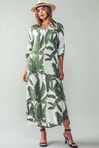 Tropical Palm Leaf Button - Down Midi Dress - Resort and Spring Collection - Che Cose Belle