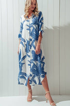 Tropical Palm Leaf Button - Down Midi Dress - Resort and Spring Collection - Che Cose Belle
