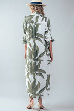 Tropical Palm Leaf Button - Down Midi Dress - Resort and Spring Collection - Che Cose Belle