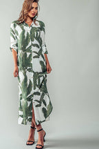 Tropical Palm Leaf Button - Down Midi Dress - Resort and Spring Collection - Che Cose Belle