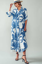 Tropical Palm Leaf Button - Down Midi Dress - Resort and Spring Collection - Che Cose Belle