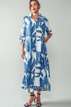 Tropical Palm Leaf Button - Down Midi Dress - Resort and Spring Collection - Che Cose Belle
