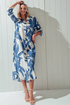 Tropical Palm Leaf Button - Down Midi Dress - Resort and Spring Collection - Che Cose Belle