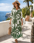 Tropical Palm Leaf Button-Down Midi Dress - Resort and Spring Collection - Che Cose Belle