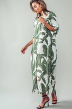 Tropical Palm Leaf Button - Down Midi Dress - Resort and Spring Collection - Che Cose Belle