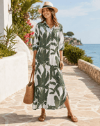 Tropical Palm Leaf Button-Down Midi Dress - Resort and Spring Collection - Che Cose Belle