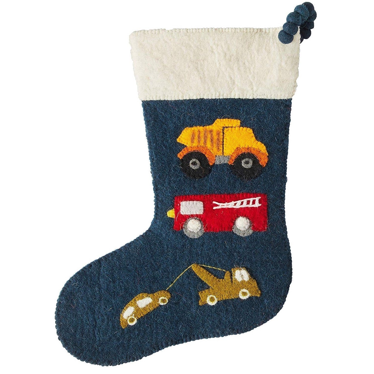 Trucks Navy Christmas Stocking Hand Felted Wool Arcadia Home - Che Cose Belle