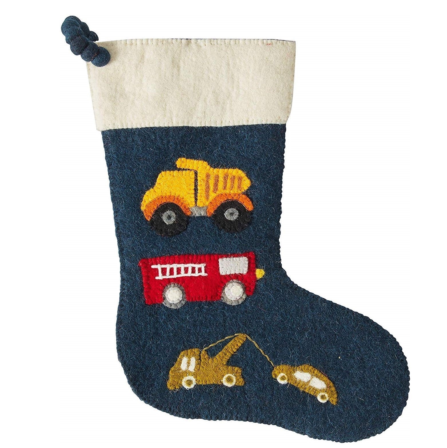 Trucks Navy Christmas Stocking Hand Felted Wool Arcadia Home - Che Cose Belle