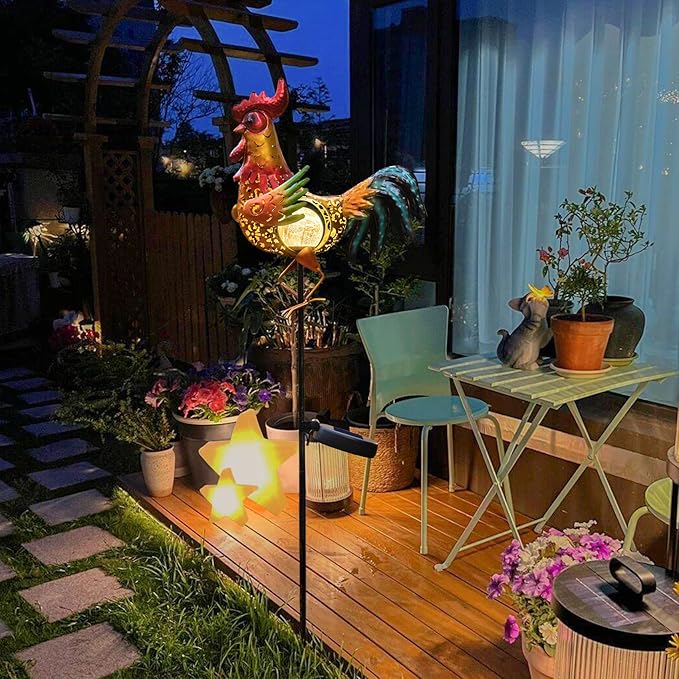 Tryme Rooster Solar Lights Outdoor Decorative Garden Statue Gifts for Chicken Lovers Women Mother Metal Yard Art for Lawn - Che Cose Belle