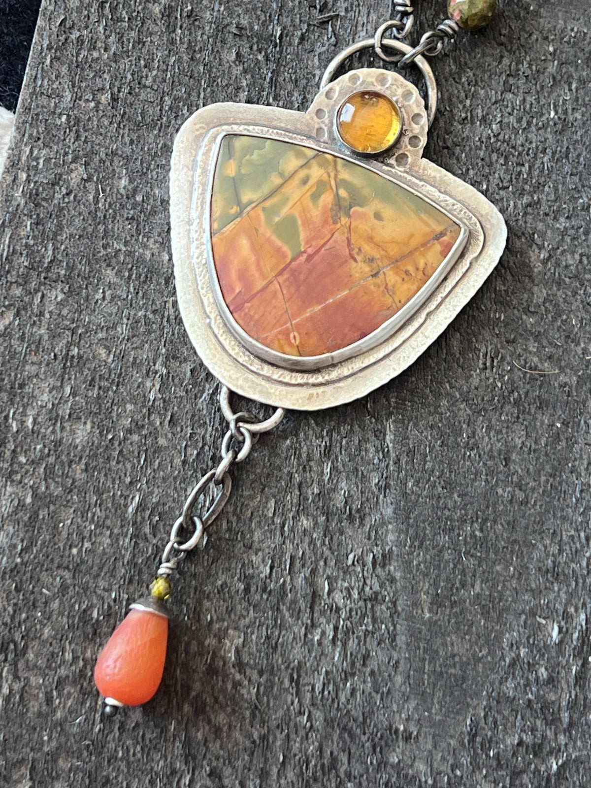 Tularosa Rosary Style Sterling Silver, Red Creek Jasper and Citrine Sunset Necklace - Che Cose Belle