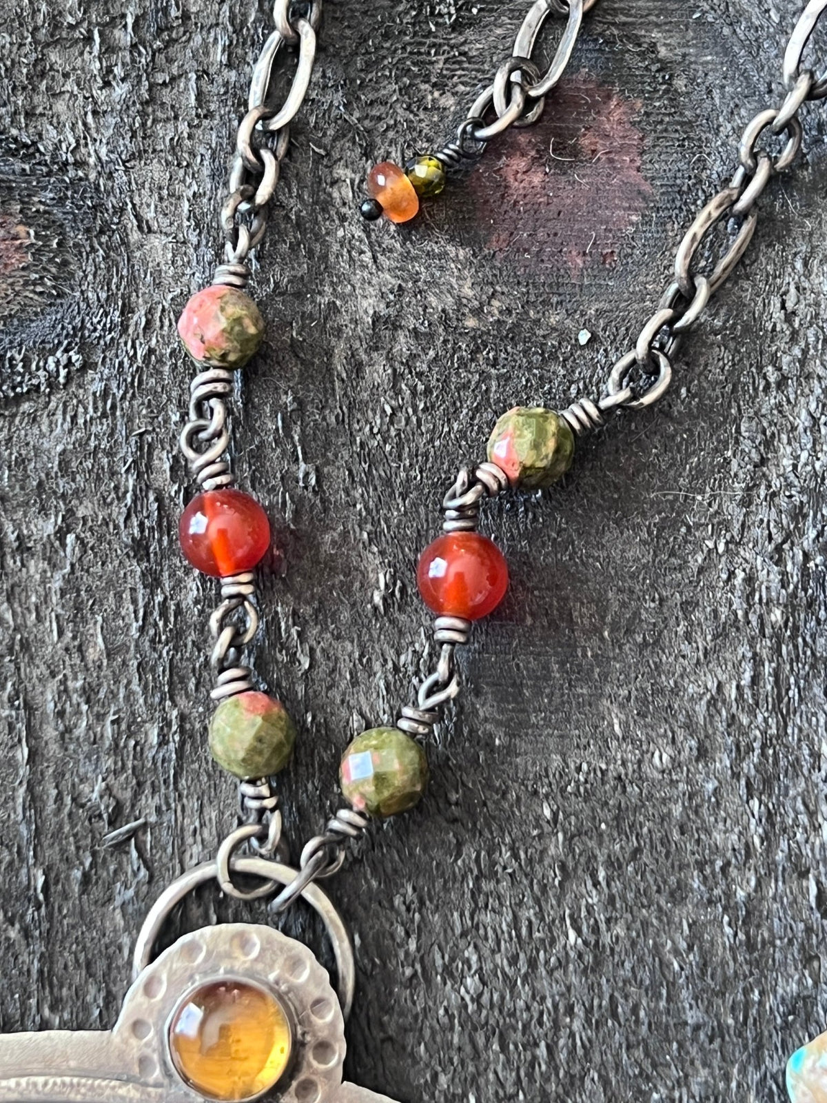 Tularosa Rosary Style Sterling Silver, Red Creek Jasper and Citrine Sunset Necklace - Che Cose Belle