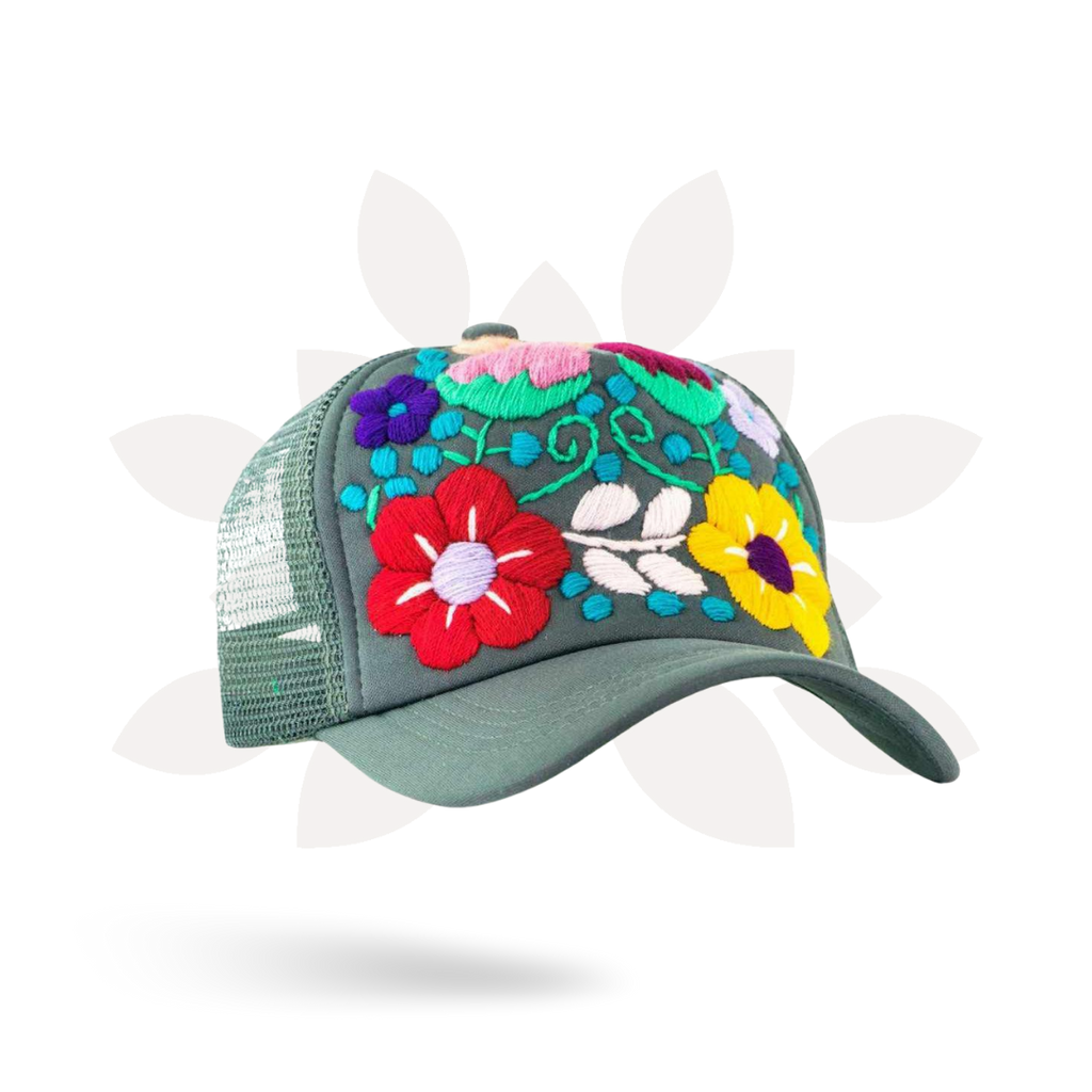 Tulum Hand Embroidered Trucker Flower Hat - Mexico - Che Cose Belle