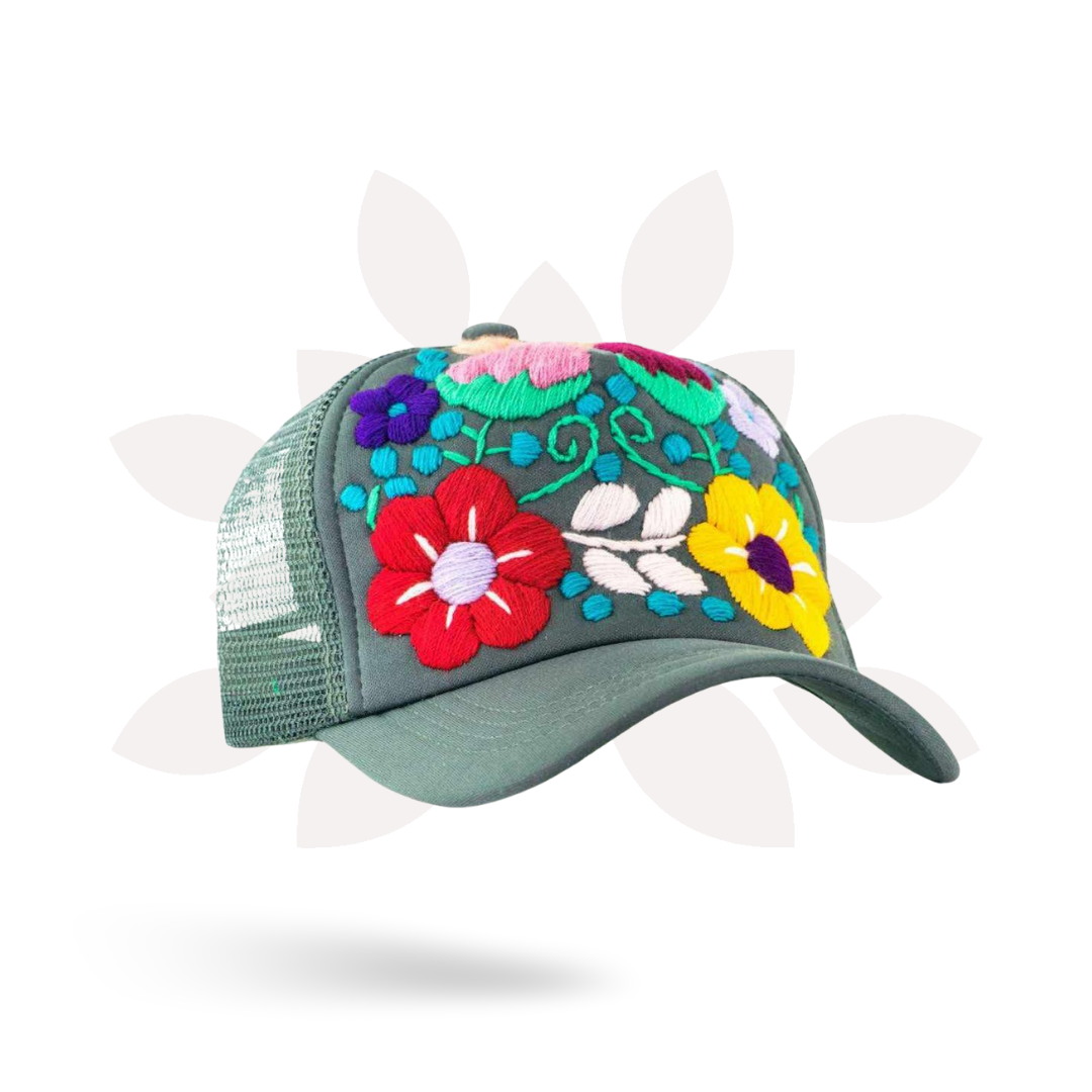Tulum Hand Embroidered Trucker Flower Hat - Mexico - Che Cose Belle