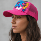 Tulum Hand Embroidered Trucker Flower Hat - Mexico - Che Cose Belle