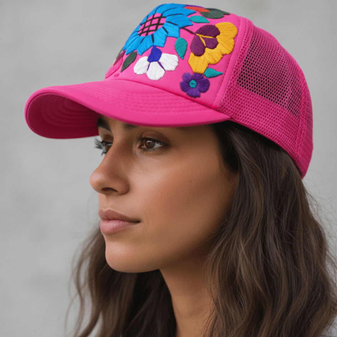 Tulum Hand Embroidered Trucker Flower Hat - Mexico - Che Cose Belle