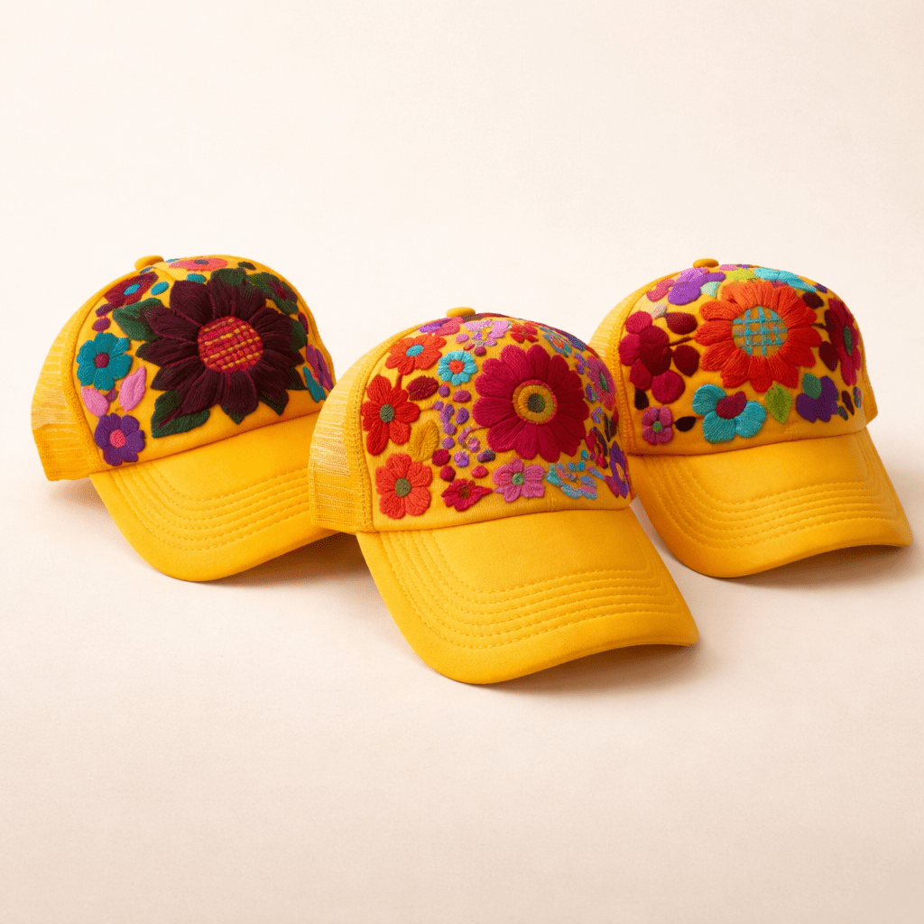 Tulum Hand Embroidered Trucker Flower Hat - Mexico - Che Cose Belle