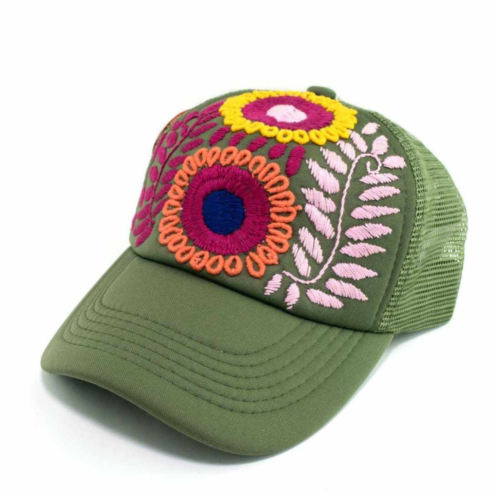 Tulum Hand Embroidered Trucker Flower Hat - Mexico - Che Cose Belle