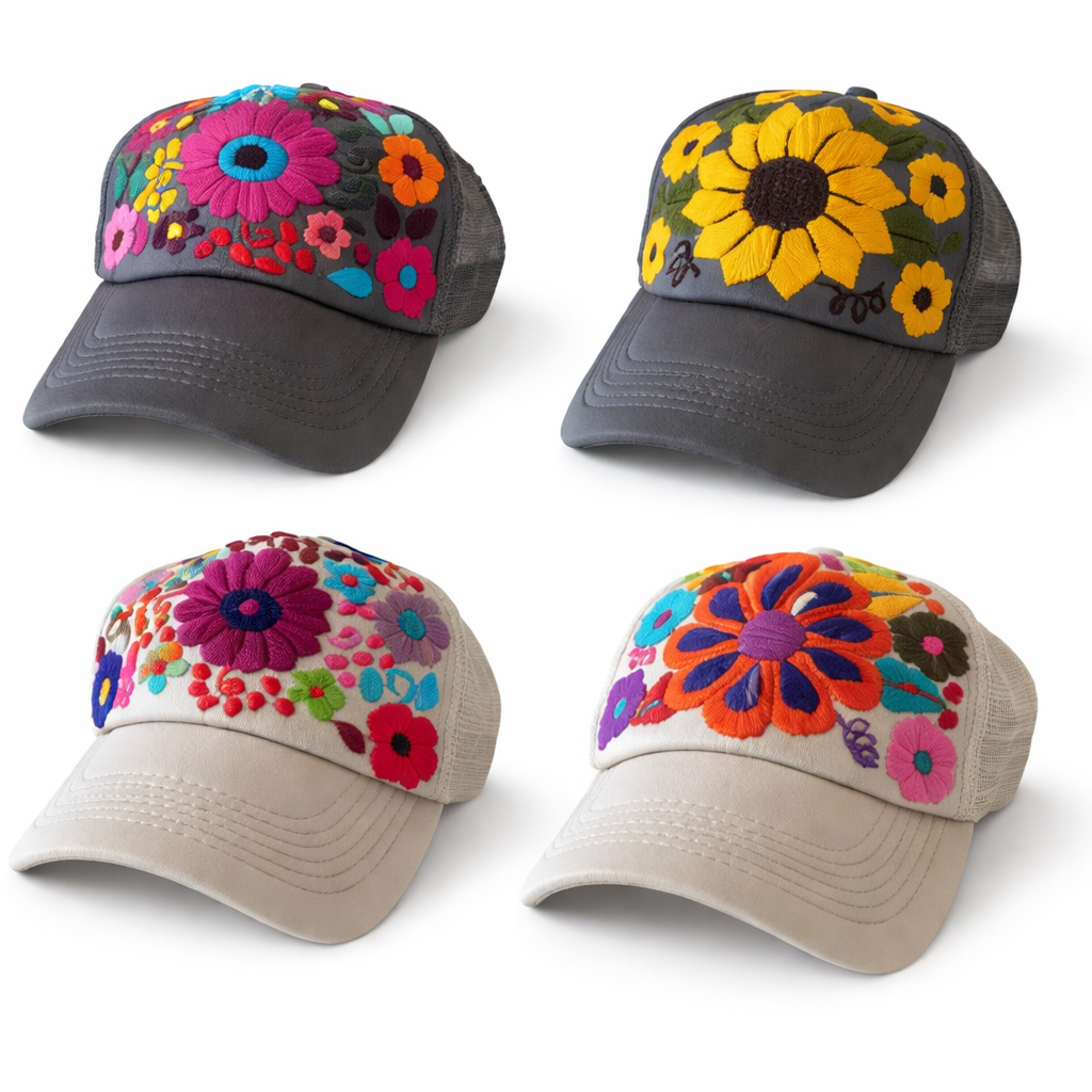 Tulum Hand Embroidered Trucker Flower Hat - Mexico - Che Cose Belle