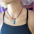 Turquoise Agate Crystal Pendant Leather Necklace - Che Cose Belle