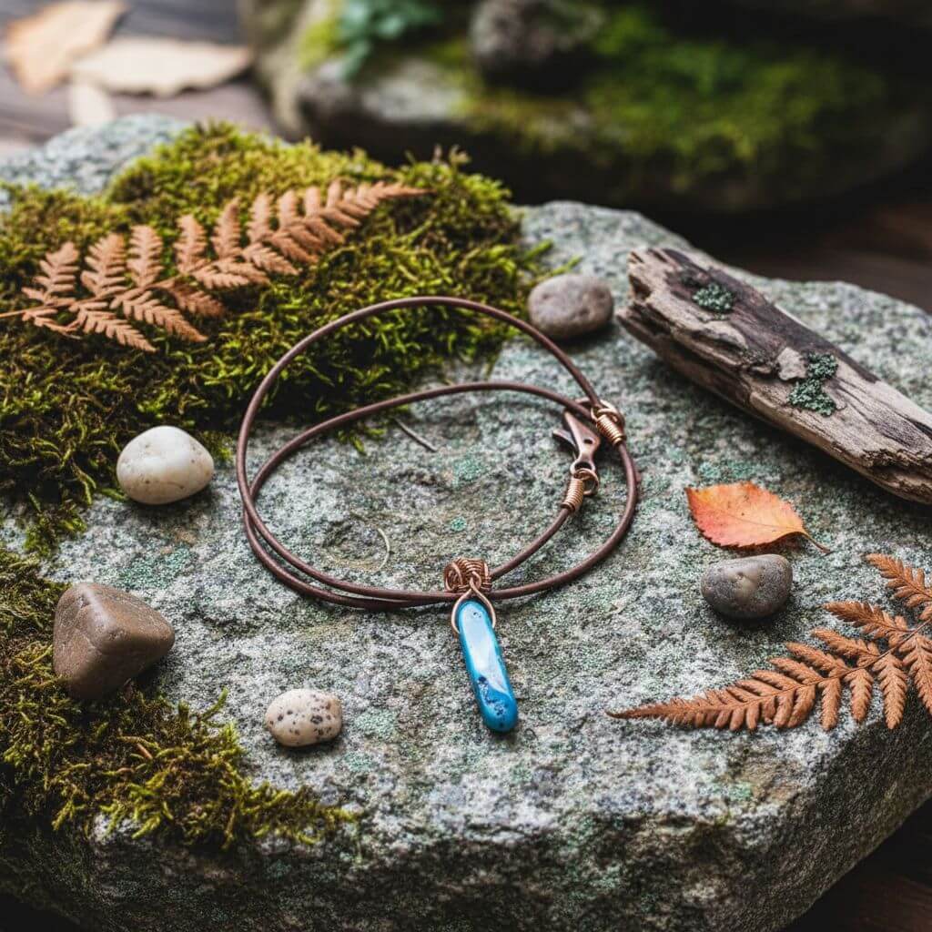 Turquoise Agate Crystal Pendant Leather Necklace - Che Cose Belle