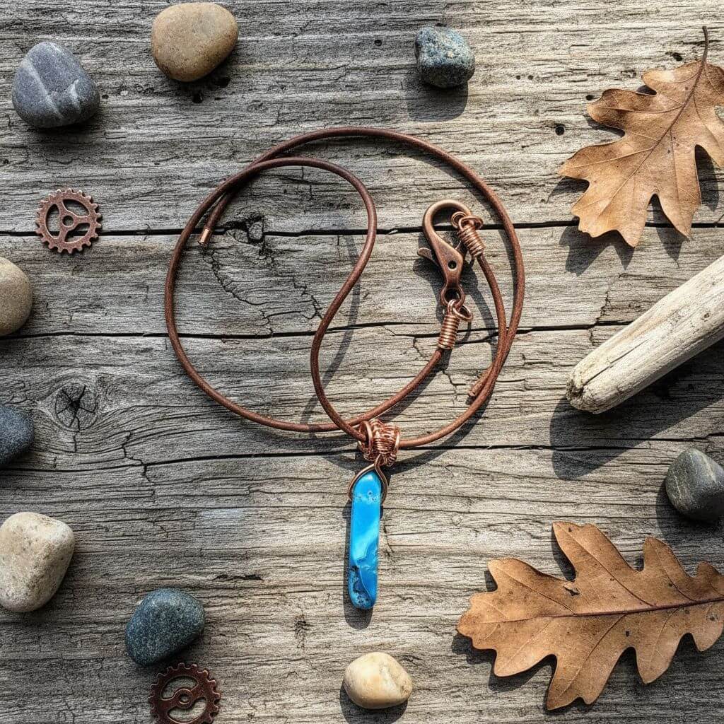 Turquoise Agate Crystal Pendant Leather Necklace - Che Cose Belle